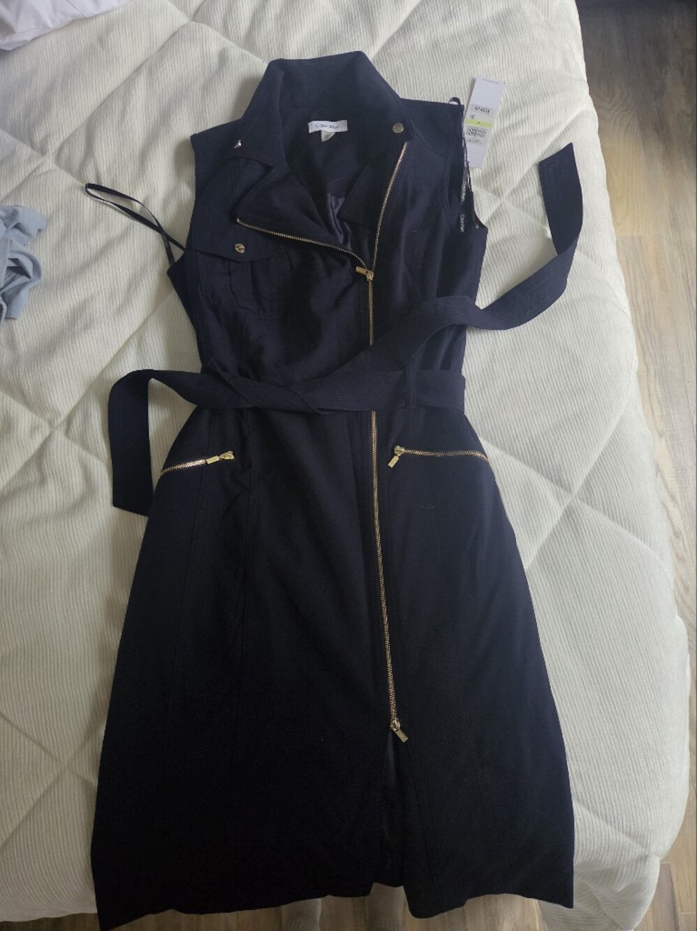 Calvin Klein Navy Midi Dress with Gold Zip Details